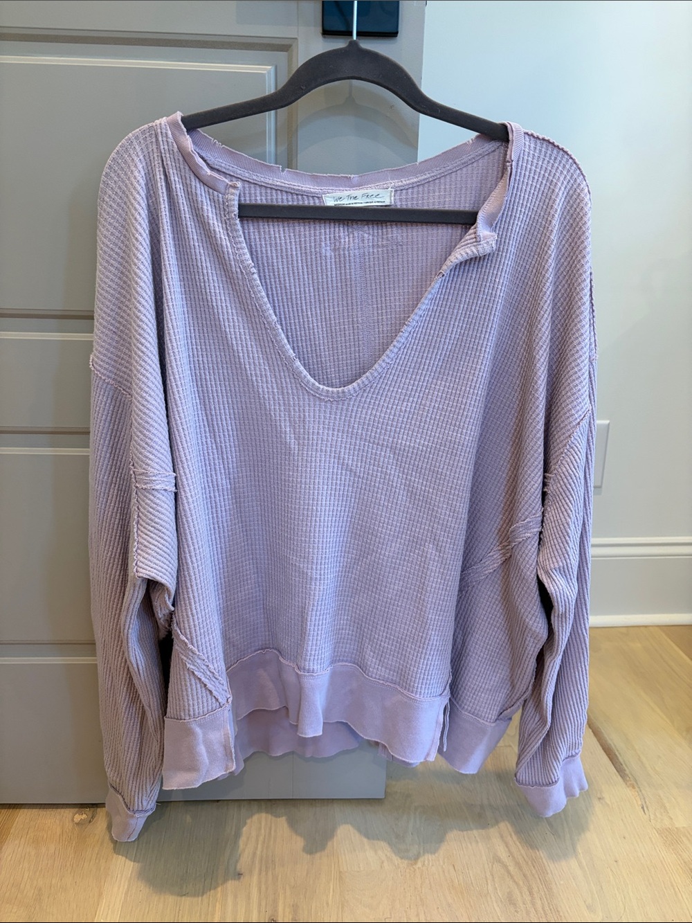 Free People Lavender Waffle Knit Oversized V-Neck Sweater